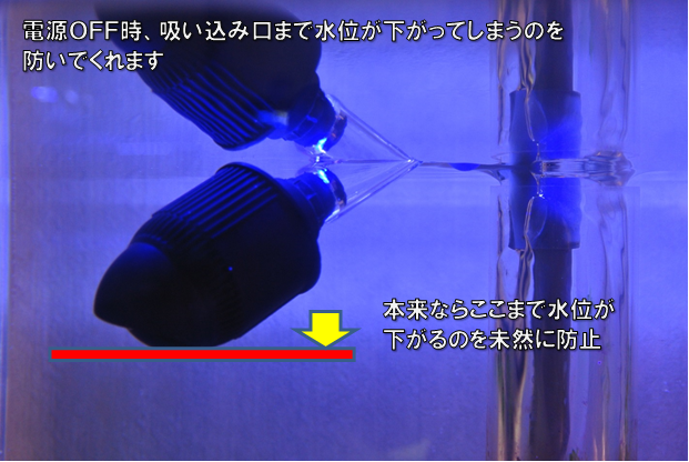 オーバーフロー水槽の逆流防止に便利 逆流防止